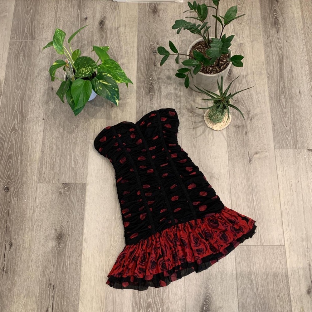 Bebe Strapless Ruffled Mini Dress